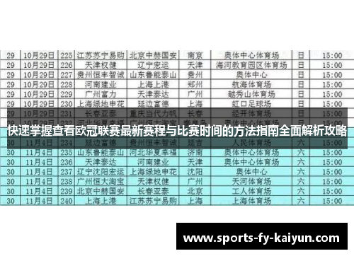 快速掌握查看欧冠联赛最新赛程与比赛时间的方法指南全面解析攻略